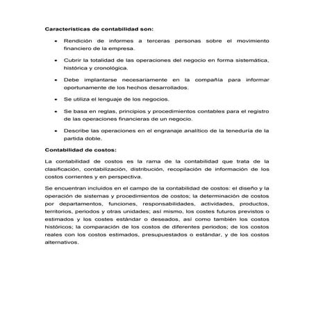 Características de contabilidad