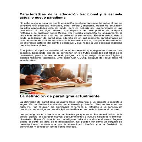 Características de la educación tradicional y la escuela actual o nuevo parad...