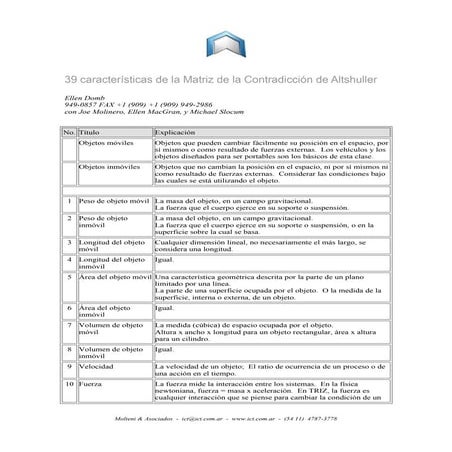 Características de la matriz de contradicciones