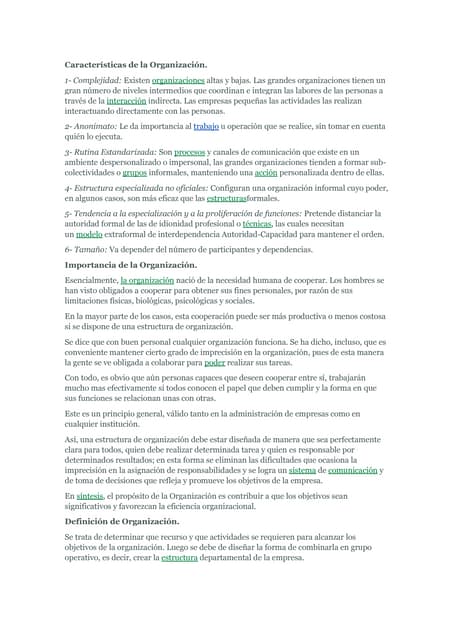 Características de la organización