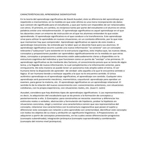 Características del aprendizaje significativo