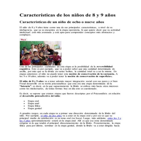 Características de los niños de 8 y 9 años