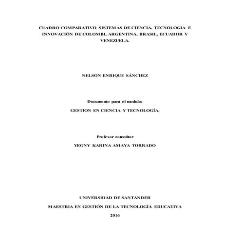 Cuadro comparativo del sistema de  sistema nacional de ciencia