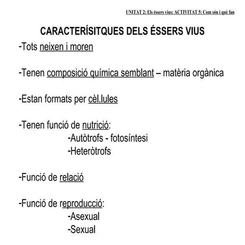 Característiques dels éssers vius