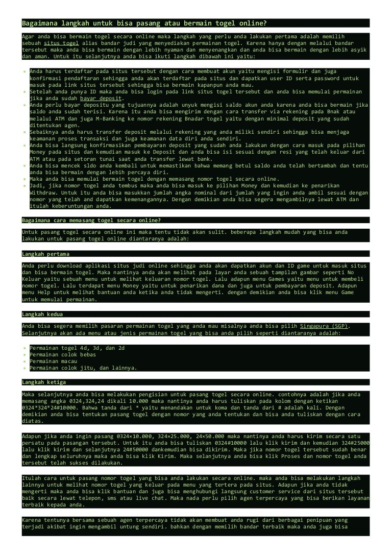 Cara Dan Panduan Dasar Langkah Pasang Togel Onli