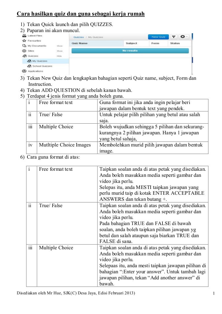 Cara Hasilkan Quiz Dan Guna Sebagai Kerja Rumah