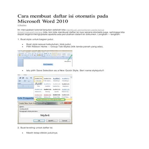 Cara membuat daftar isi otomatis pada microsoft word | DOCX