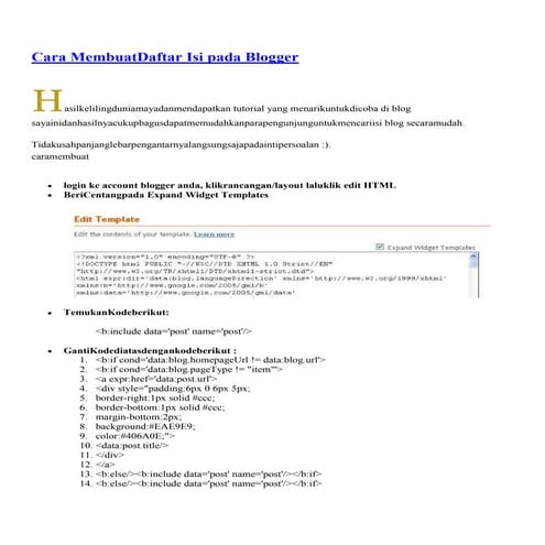 Cara membuat daftar isi pada blogger
