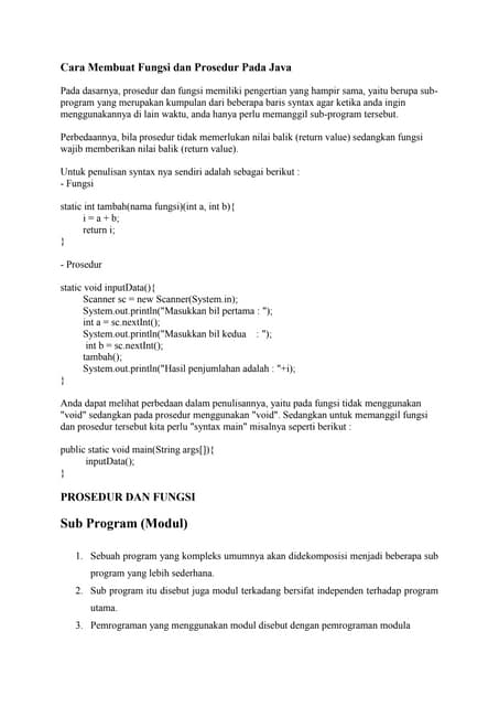 Cara membuat fungsi dan prosedur pada java