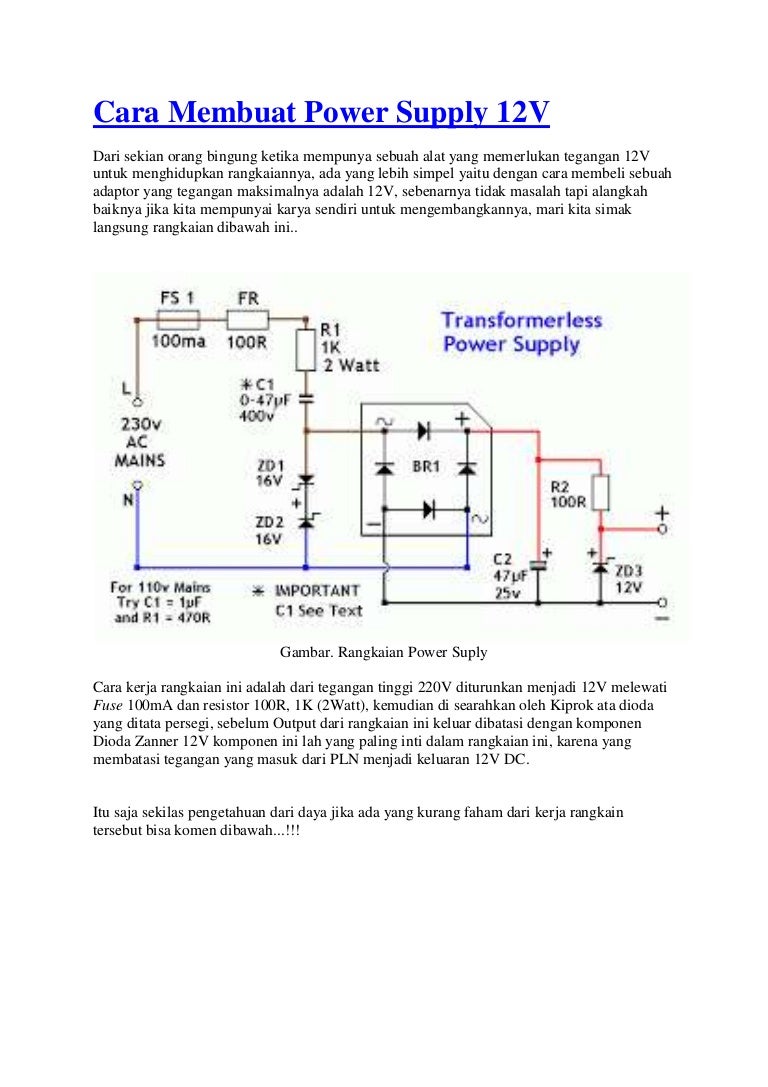 Cara membuat power supply 12 v