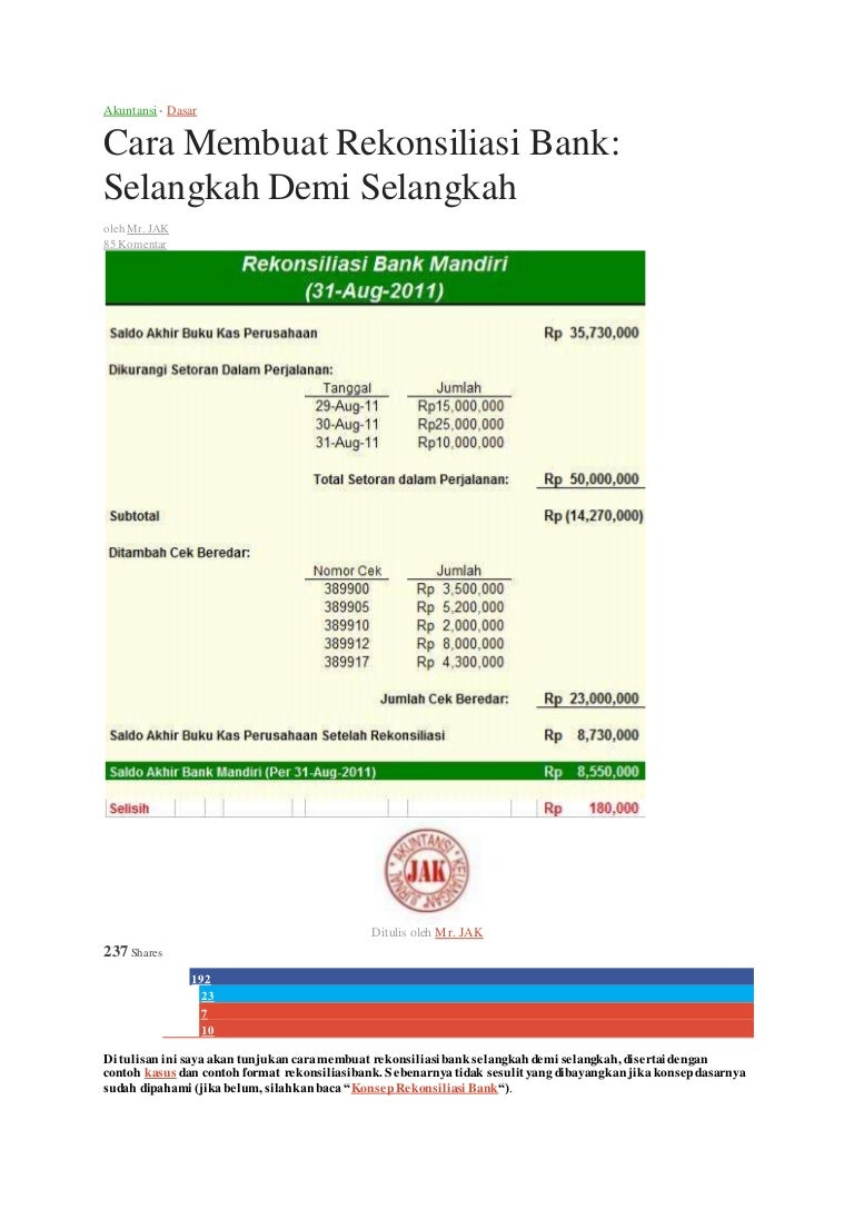 Cara Membuat Rekonsiliasi Bank Cara Membuat Rekonsiliasi Bank