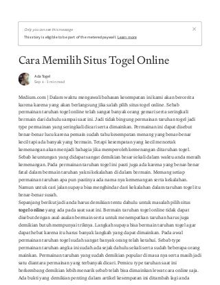 cara main togel agar menang terus