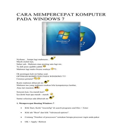 Cara mempercepat komputer pada windows 7