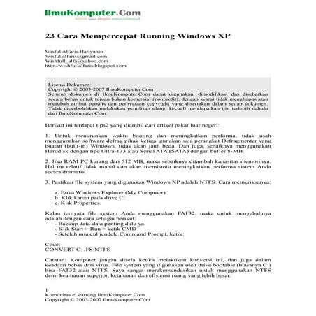 Cara  mempercepat  running  windows xp