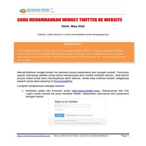 Cara menambahkan widget twitter ke website