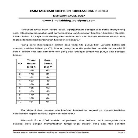 Cara mencari korelasi dan regresi