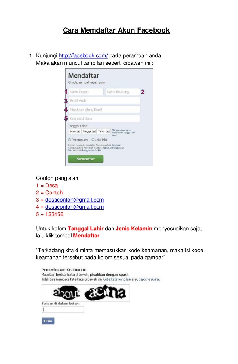 Cara mendaftar akun facebook