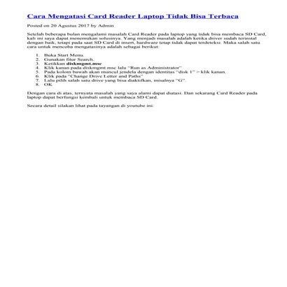 Cara mengatasi card reader laptop tidak bisa | DOC