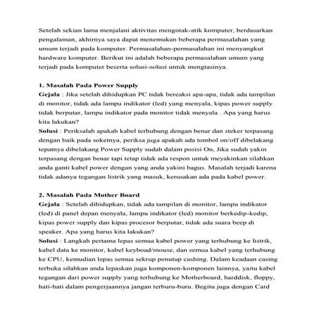 Cara mengatasi permasalahan komputer