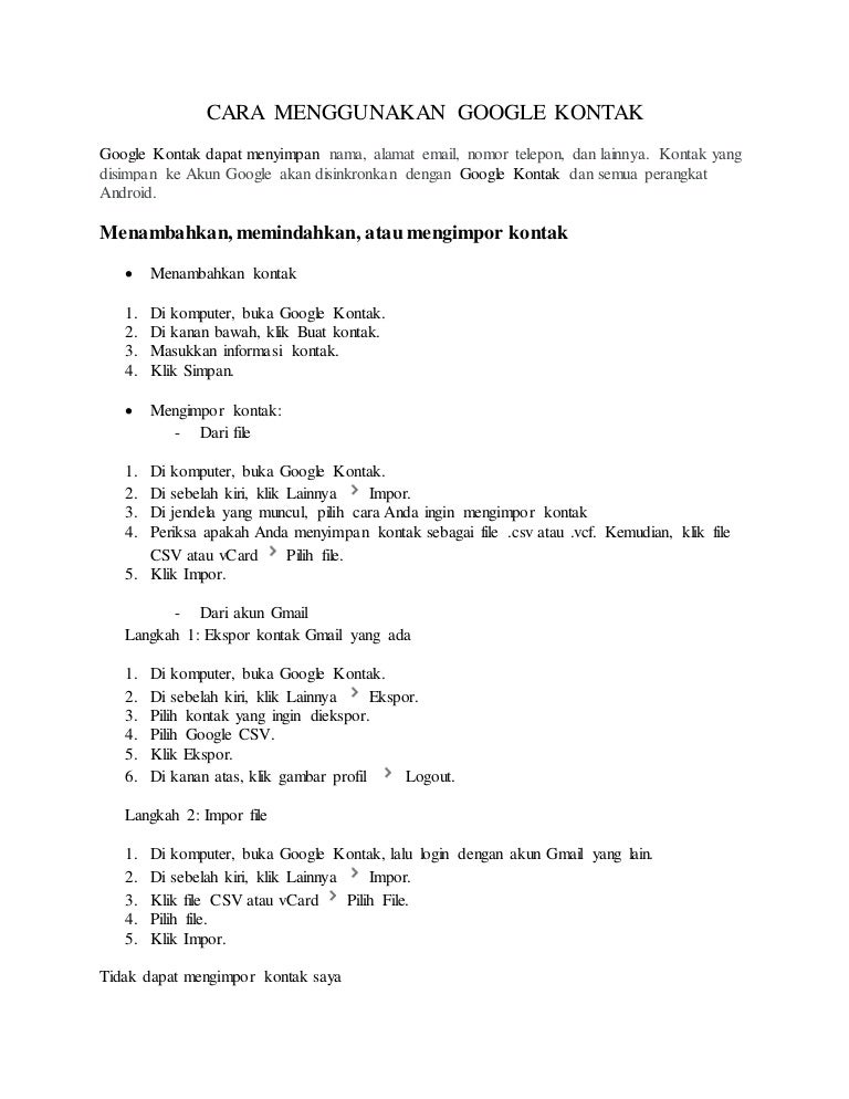 Cara Menggunakan Google Kontak