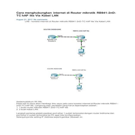 Cara menghubungkan internet di router mikrotik rb941