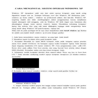 Cara menginstal sistem operasi windows xp