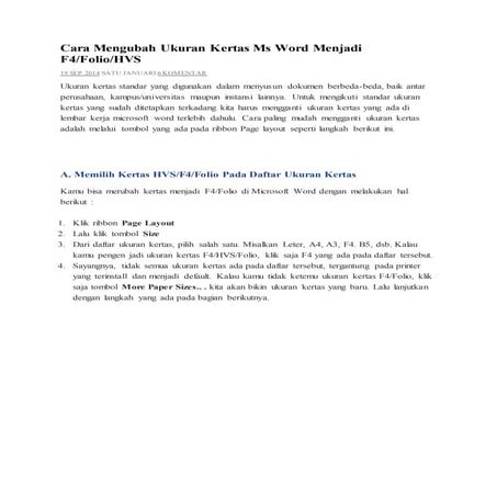 Cara mengubah ukuran kertas ms word menjadi f4 | DOCX