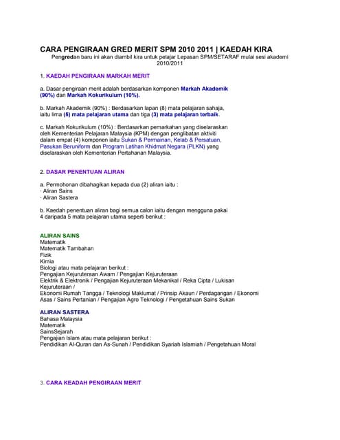 Cara Pengiraan Gred Merit Spm 2010 2011
