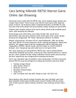 Cara Setting MikroTik RB750 Warnet Game Online dan Browsing