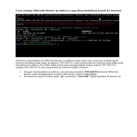 Cara setting mikrotik router ip address yang di perbolehkan konek ke internet