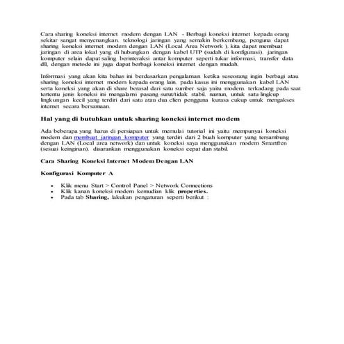 Cara sharing koneksi internet modem dengan lan