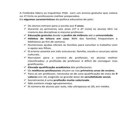 Caraterísticas do ensino finlandês