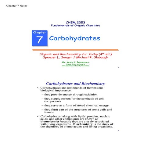      Fundamental of  Organic Chemistry Basic of Carbohydrates Boudreaux (1)