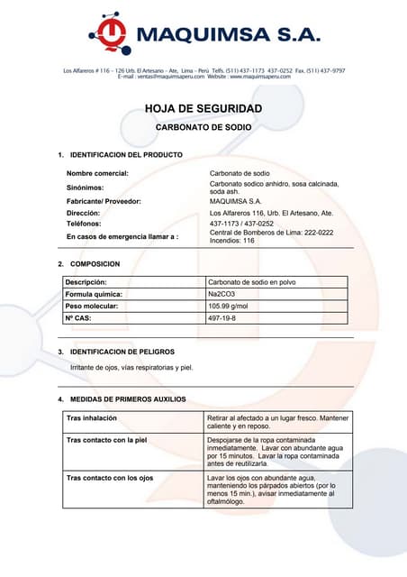 Carbonato de sodio hoja seguridad