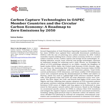 Carbon Capture in OAPEC Countries and the Circular Economy: A Roadmap to Zero Emissions by 2050