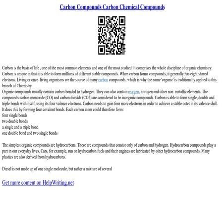 Carbon Compounds Carbon Chemical Compounds