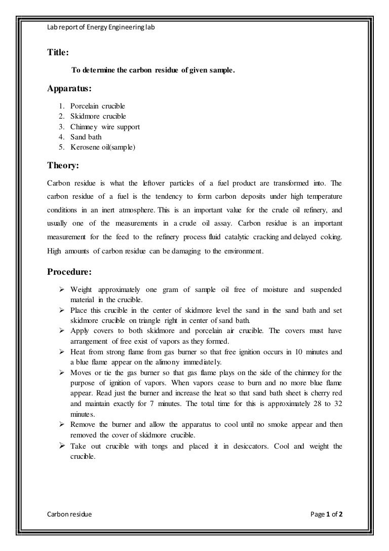 how to determine the Carbon residue