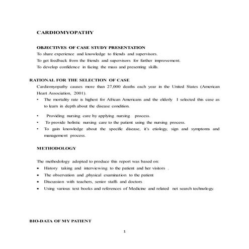 case study on Cardiomyopathy