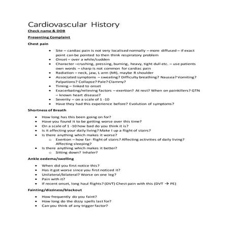 Cardiovascular History