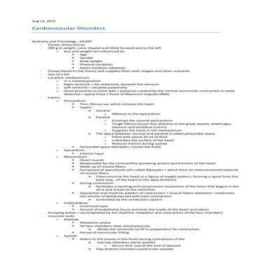 Cardiovascular disorders notes | DOCX