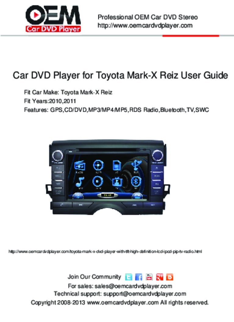 Car GPS DVD Player for Toyota Mark-X Reiz User Guide
