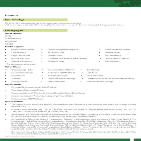 Care (health-insurance-product)--prospectus-cum-sales-literature | PDF