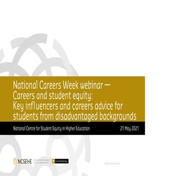 National Careers Week webinar — Careers and student equity: Key influencers a...