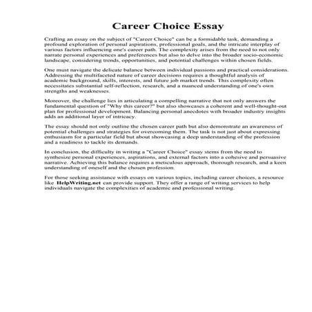 Career Choice Essay. Essay On Career Career Essay for Students and