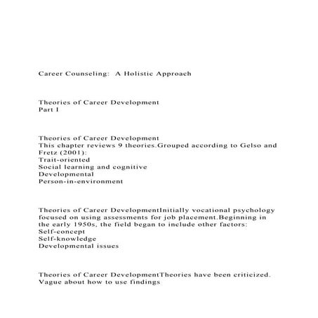 Career Counseling  A Holistic ApproachTheories of.docx