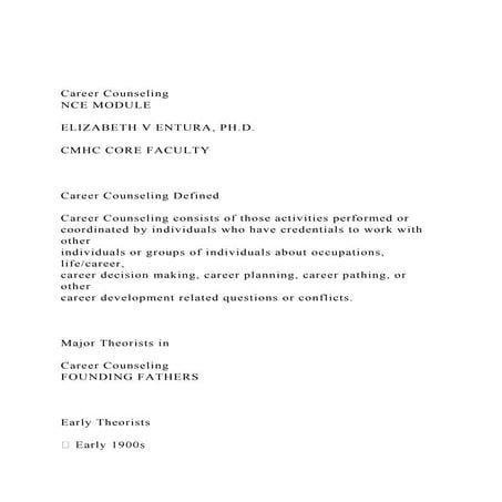 Career CounselingNCE MODULEELIZABETH V ENTURA, PH.D..docx