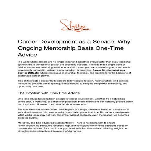 Career Development as a Service: The Power of Ongoing Mentorship for ...