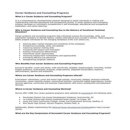 Career guidance and counseling programs
