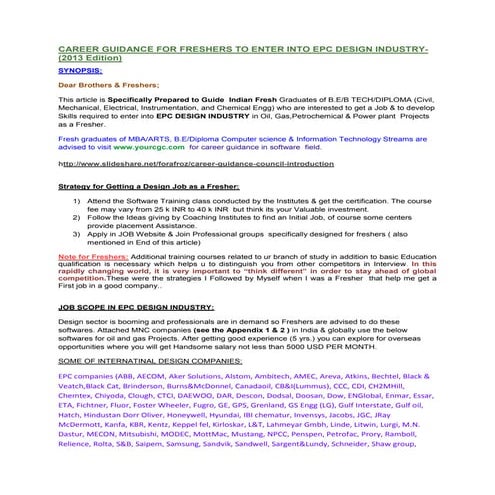 Career Guidance for Freshers- 2013 Edition