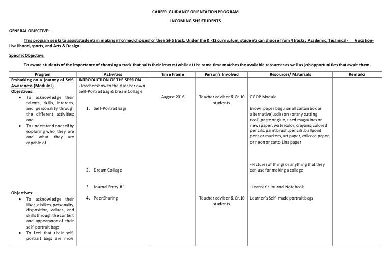 Career guidance orientation program action plan
